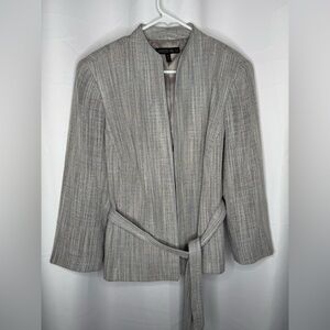 Lafayette 148 Petite Gray Tweed Tie Waist Long Sleeve Blazer Women's Size 14